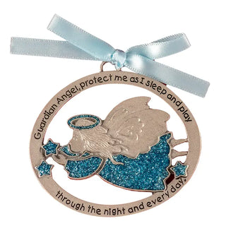 Blue Epoxy Angel Crib Medal W/Blue Ribbed Carded #CM16B