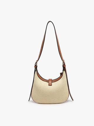 M2825 Ariana Straw Shoulder Bag w/ Top Zip & Twist-Lock Closure