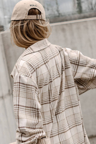 HY854509-16 Plaid Shacket Khaki