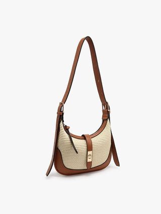 M2825 Ariana Straw Shoulder Bag w/ Top Zip & Twist-Lock Closure