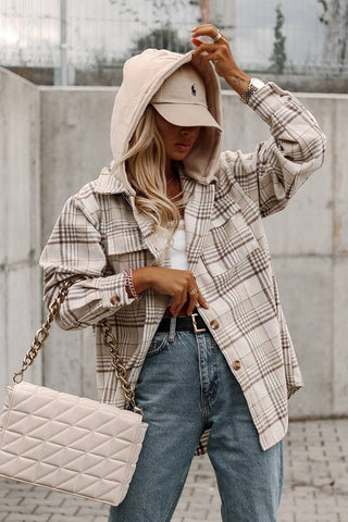 HY854509-16 Plaid Shacket Khaki