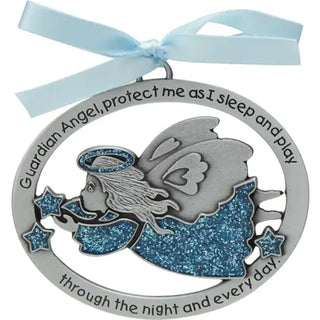 Blue Epoxy Angel Crib Medal W/Blue Ribbed Carded #CM16B