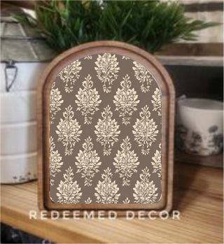 Arch Top Brown Cream Damask Framed Art