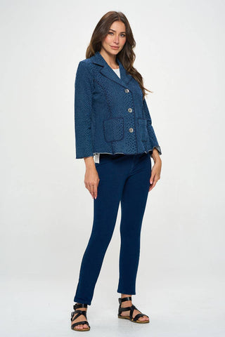 D118 Knit Denim Blazer Leopard Denim