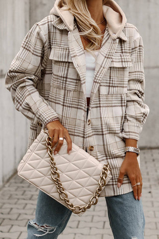 HY854509-16 Plaid Shacket Khaki