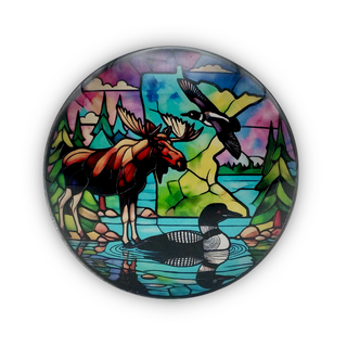 MN Moose & Loon Stained Glass Magnet 