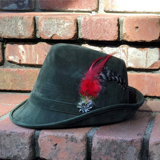 German Hunter Green Hat Fedora And Edelweiss & Feather