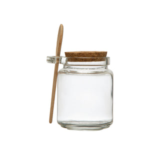 12 oz. Glass Jar W/Cork Lid & Wood Spoon #AH2876