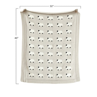 Knit Baby Blanket W/Sheep Grey #DA8040