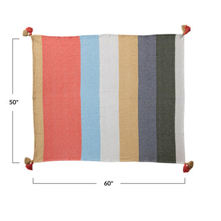 Cotton Blend Throw W/Stripes & Tassels Multi Color 60x50 #DF9218