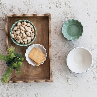 Mango Wood Scalloped Tray Natural #DG0289