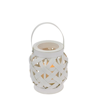 Basketweave Lantern W/LED Candle Small White #JAA24054