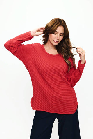 C691 Waffle Pullover Brick Red