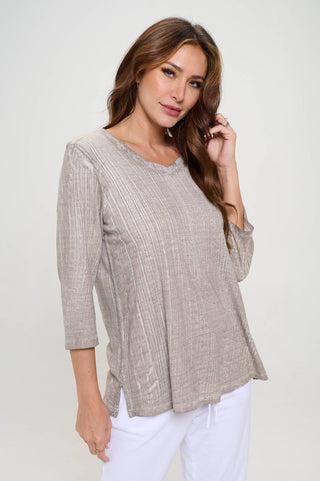 TS101 V Neck Top Bush Dye Taupe