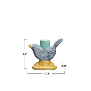 Hand-Painted Stoneware Bird Taper Holder #DF9683