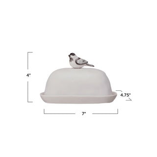 Stoneware Butter Dish W/Bird Handle #DF9775