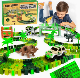 Dinosaur Race Car Track Set Toy, Stem Glow In The Dark Toy