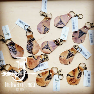 **Embossed Leather Key Chain - Tan Steer Head