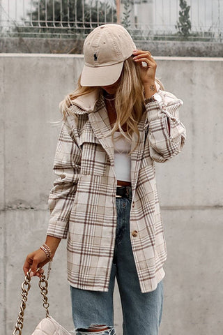 HY854509-16 Plaid Shacket Khaki