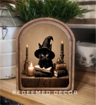 Arch Top Halloween Cat Framed Art