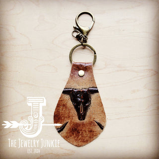 **Embossed Leather Key Chain - Tan Steer Head