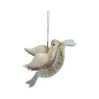Handmade Wool Felt Dove Ornament W/Embroidered Banner #XS9885