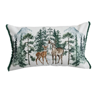Woodland Deer Scene Velvet Lumbar Pillow #XS8965