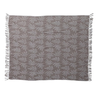 Woven Recycled Jacquard Blend Reversible Throw W/Botanicals & Fringe #XS9117