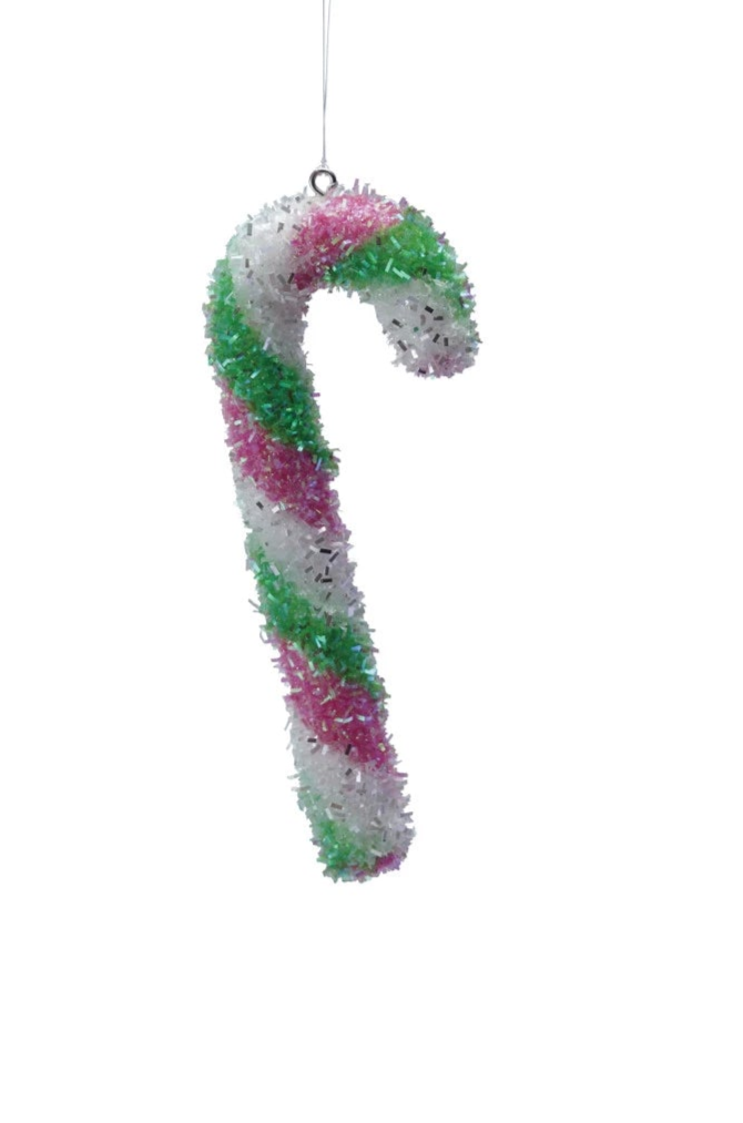 Handmade Wool Felt Candy Cane Ornament with Applique, Embroidery & Beads