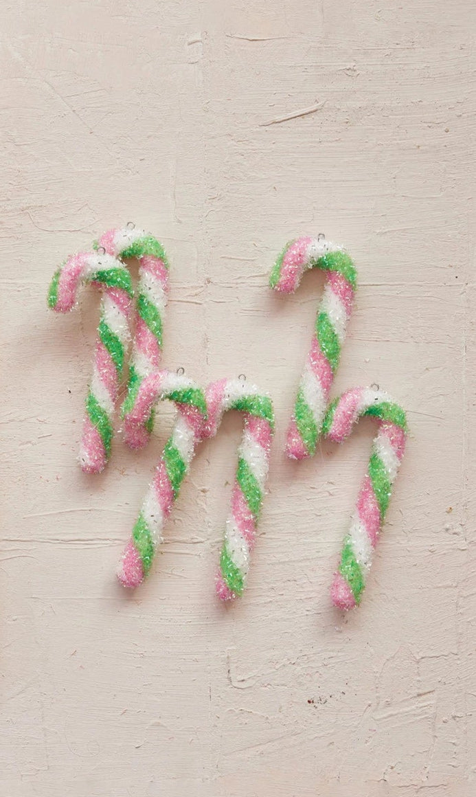 Handmade Wool Felt Candy Cane Ornament with Applique, Embroidery & Beads - Thumbnail 2