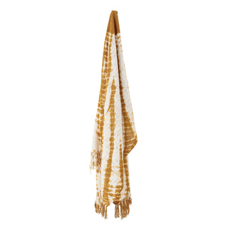 60"x50" Cotton Tie-Dyed Throw W/Fringe Mustard #DF3603