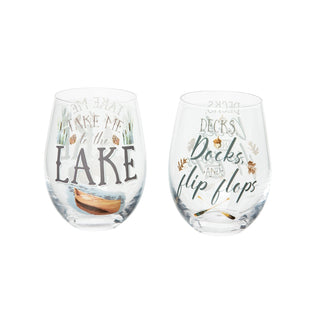 Lake/Docks Stemless Wind Glass #B24647